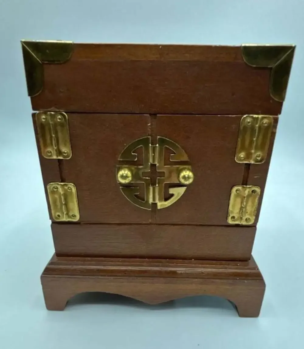 Vintage Wooden Coaster Set with Stand Brass Hardware